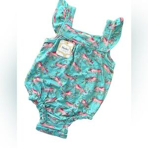 Hatley baby bamboo galloping horse ruffle sleeve romper, NWTS sz 0-3 months